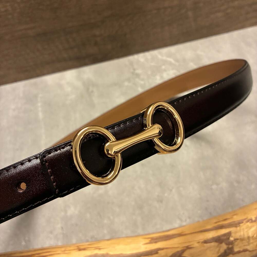 Vintage Epsom  Swift Style Women Skinny Horsebit Leather Heritage Belt in Dark B